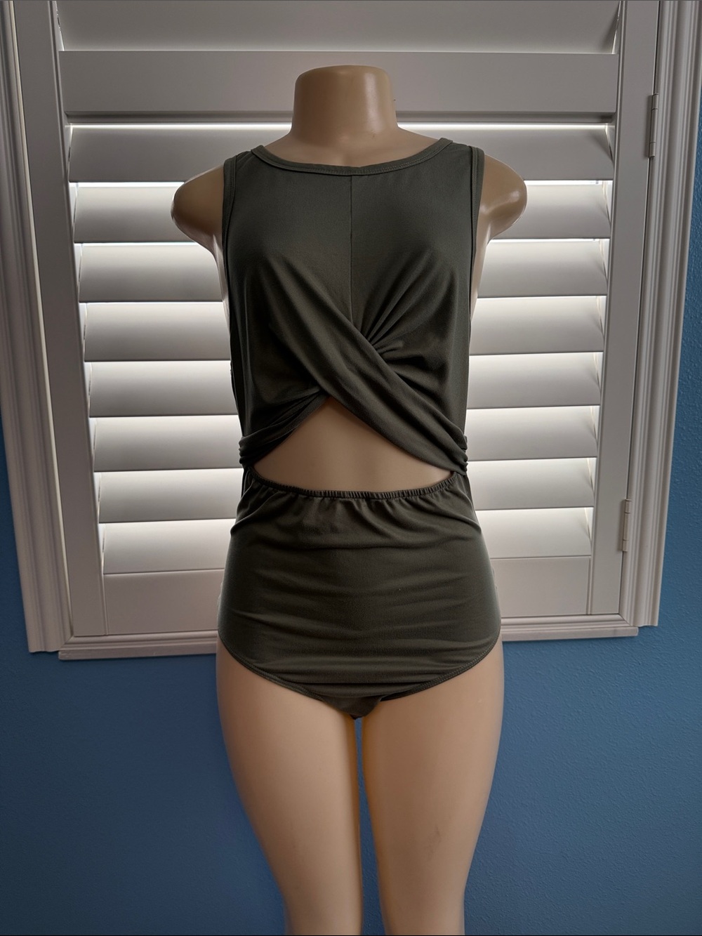 Twist Front Olive Green High-Waist bodysuit